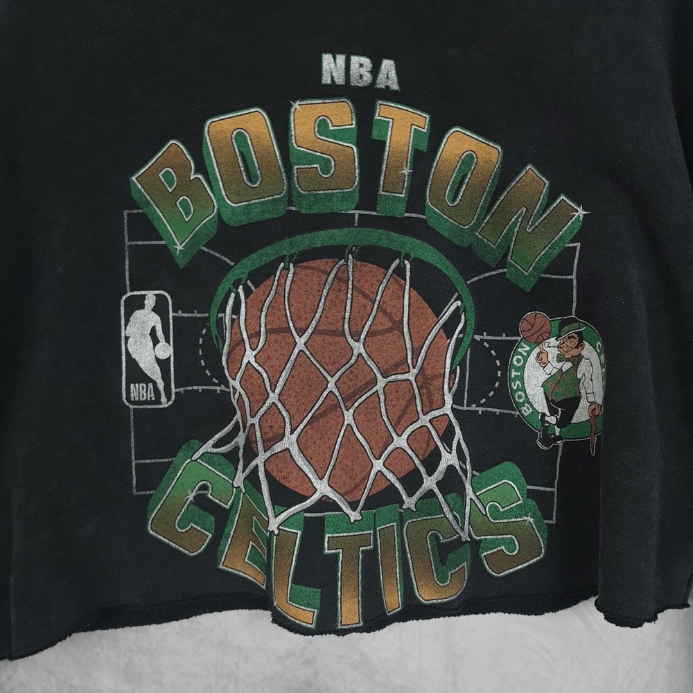 Abercrombie Boston Celtics Sweatshirt Womens Medium Black Cropped Oversized - Picture 9 of 16